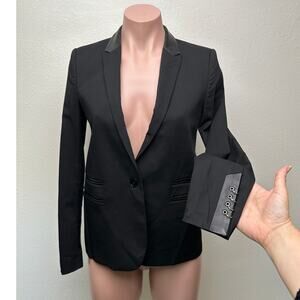 The Kooples Black Faux Leather Trim Blazer Women US 0 (EU 32)